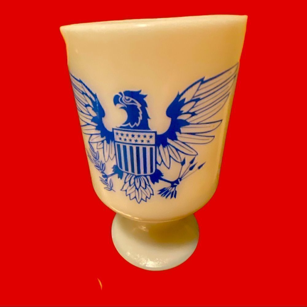 Vintage Footed Milk Glass Coffee Cup Mug Military